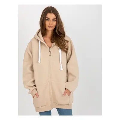 Beige Basic Long Hoodie