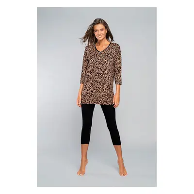 Panther pyjamas 3/4 sleeve, 3/4 legs - beige/black print