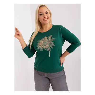 Navy green plus-size blouse with a printed design