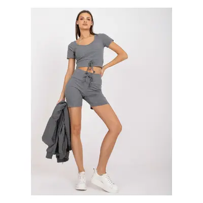 Basic dark grey melange three-piece set for summer