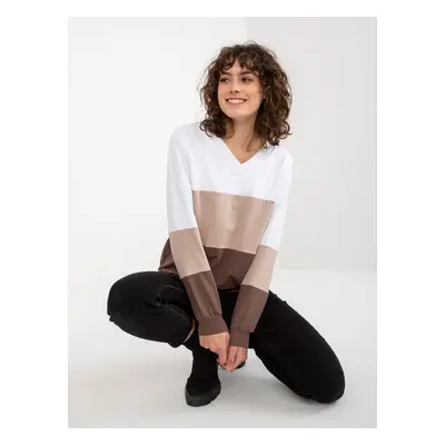 Basic white-brown sweatshirt with neckline by RUE PARIS