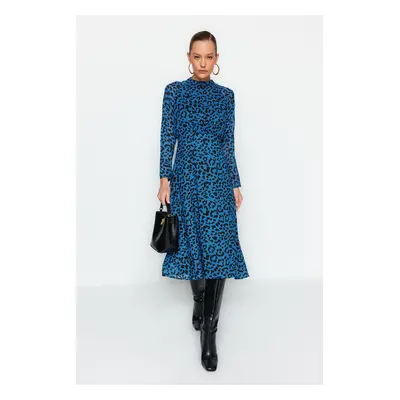 Trendyol Blue Midi Leopard mintás szőtt ruha