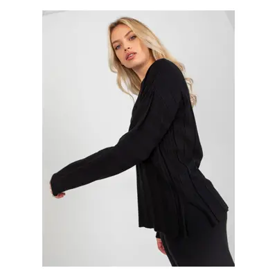 Classic black viscose ribbed sweater