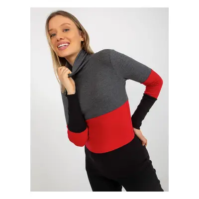 Dark grey and black basic ribbed turtleneck blouse