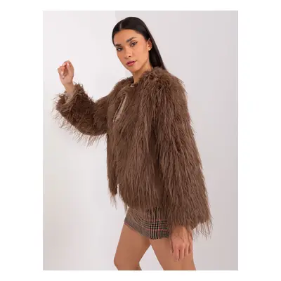 Brown fur transitional jacket with pockets