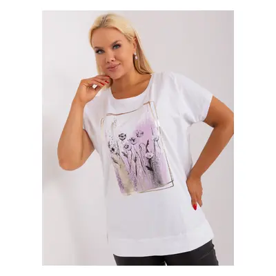 White and purple blouse plus size with short sleeves