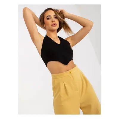 Dark yellow wide trousers made of high-waisted fabric