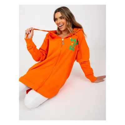 Long orange and green cotton sweatshirt with zipper