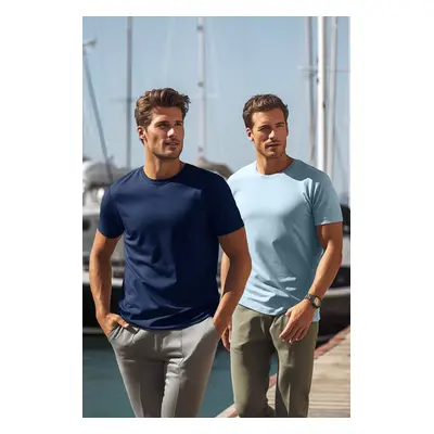 Trendyol Navy kék-kék Basic Slim Fit 100% pamut darabos rövid ujjú póló