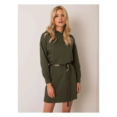 Women's Sweatshirt Dress with Belt - khaki