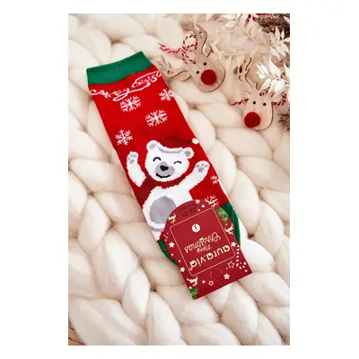 Children's socks "Merry Christmas" Cheerful bear red