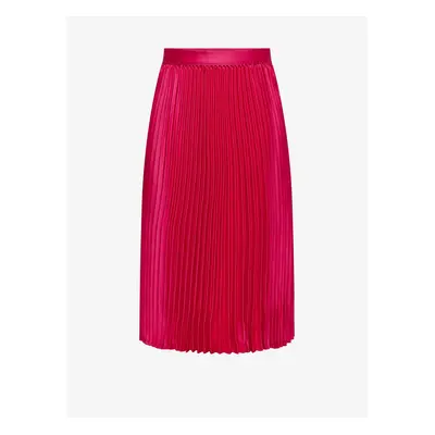 Women's Dark Pink Satin Pleated Midi Skirt JDY Sarah - Women