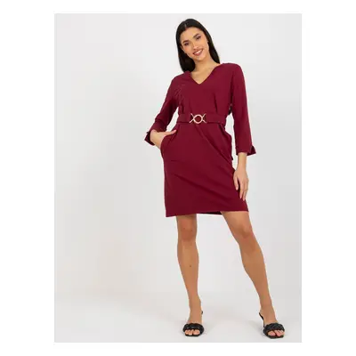 Burgundy simple sweatshirt dress with belt OCH BELLA