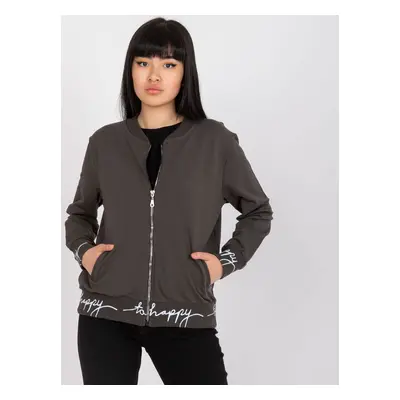 Khaki cotton bomber sweatshirt with inscriptions