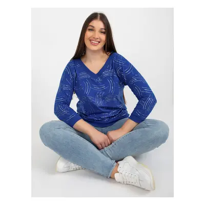 Women's dark blue blouse plus size with print