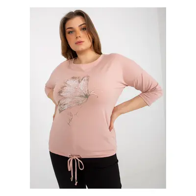 Light pink blouse plus size with print and appliqué