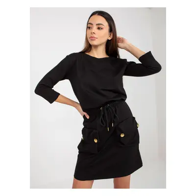 Black mini sweatshirt dress with hem by OCH BELLA