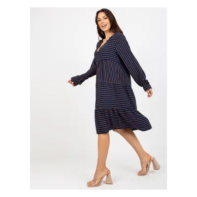 Navy blue loose dress with viscose stripes SUBLEVEL