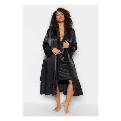 Trendyol Curve Black Plain Satin Dressing Gown