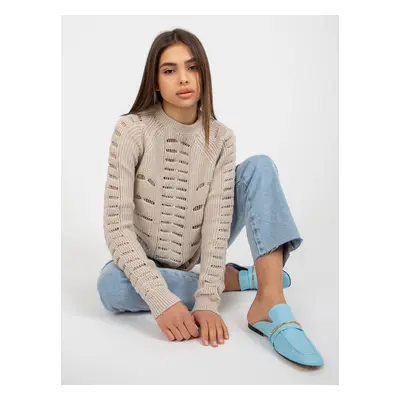 Beige openwork oversize sweater with the addition of wool