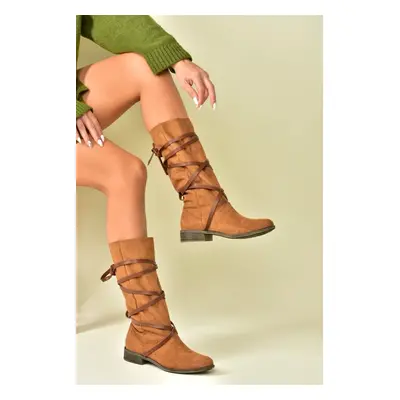 Fox Shoes Tan/tan Suede Women's Boots with Lace-Up Detail