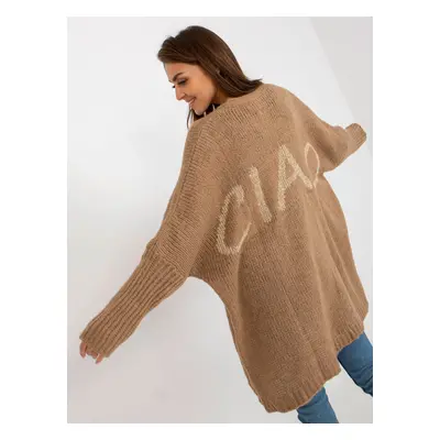 Dark beige knitted cardigan with wide sleeves OCH BELLA