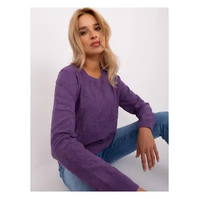 Purple classic sweater with hems