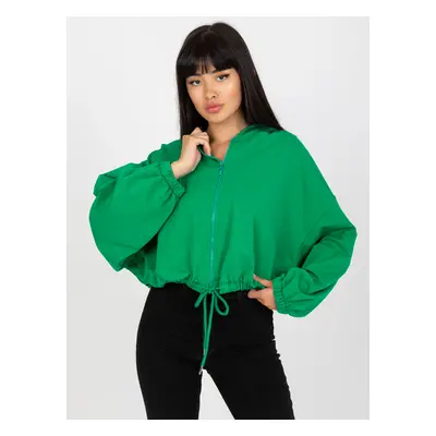 Basic green zippered sweatshirt with hood RUE PARIS