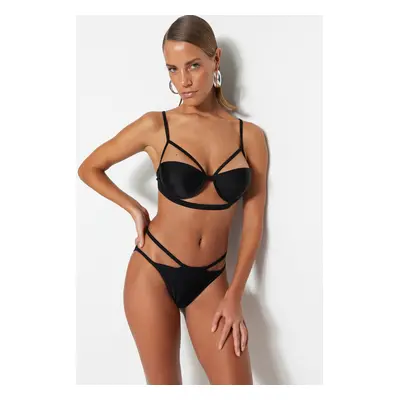 Trendyol Black Piping normál lábú bikini alsó