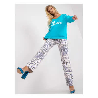 Oversized blue and white cotton sweatshirt with print