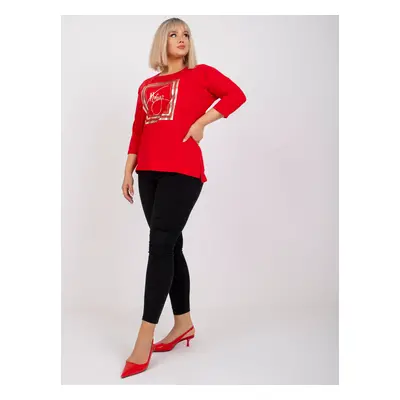 Angelicay red plus size 3/4 blouse with sleeves