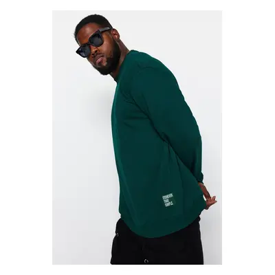 Trendyol Emerald Green Plus Size Crew Neck Regular/Normal Cut Labeled Sweatshirt