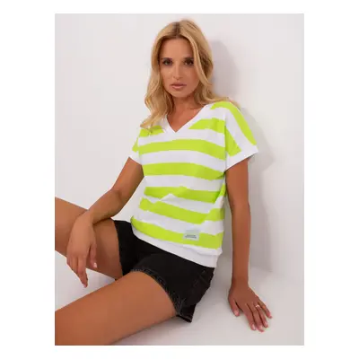 White and light green basic blouse with short sleeves