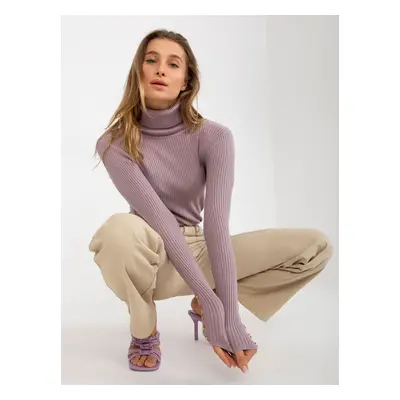 Light purple ribbed turtleneck with buttons