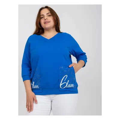 Dark blue blouse plus size V with neckline