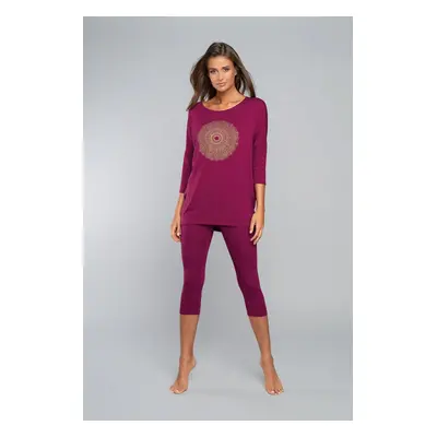 Pyjamas Mandala 3/4 sleeve, 3/4 leg - wine