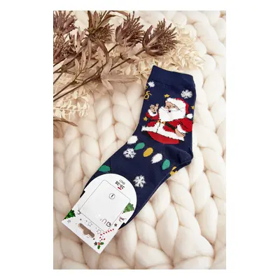Women's socks with Santa Claus, navy blue