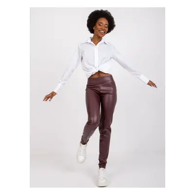 Dark burgundy synthetic leather leggings by Brian RUE PARIS