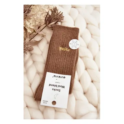 Women's warm socks with brown lettering