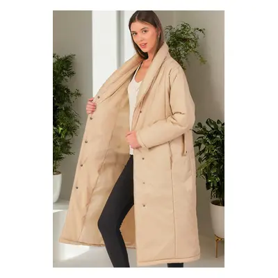 Z6688 DEWBERRY WOMEN'S COAT-PLAIN BEIGE