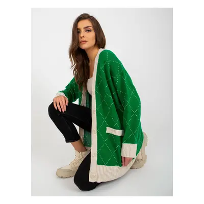 Green loose cardigan with RUE PARIS pattern