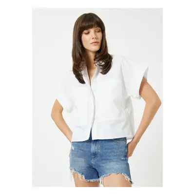 Koton Standard Shirt Collar Plain Off-White Women's Shirt 3sak60018pw