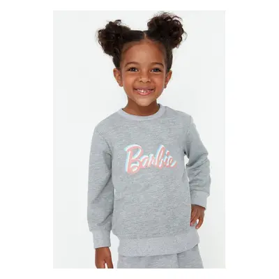 Trendyol Gray Melange Barbie Licensed Girls' Knitted Sweatshirt