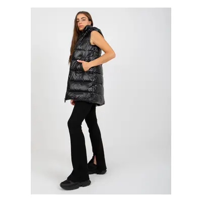 Black lacquered down vest with hood