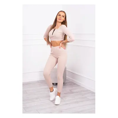 Ribbed crop top set light beige