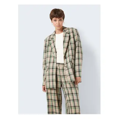 Beige ladies oversize checkered jacket Noisy May Laura - Ladies