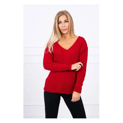 Knitted sweater with V-neck in red