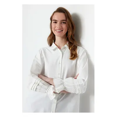 Trendyol Ecru Embroidered Woven Cotton Shirt