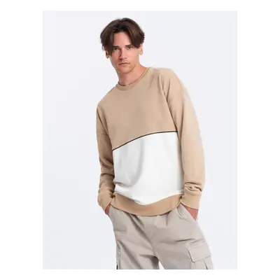 Ombre Men's OVERSIZE sweatshirt with contrasting color combination - beige