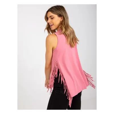 Dusty pink sleeveless cotton top with fringe